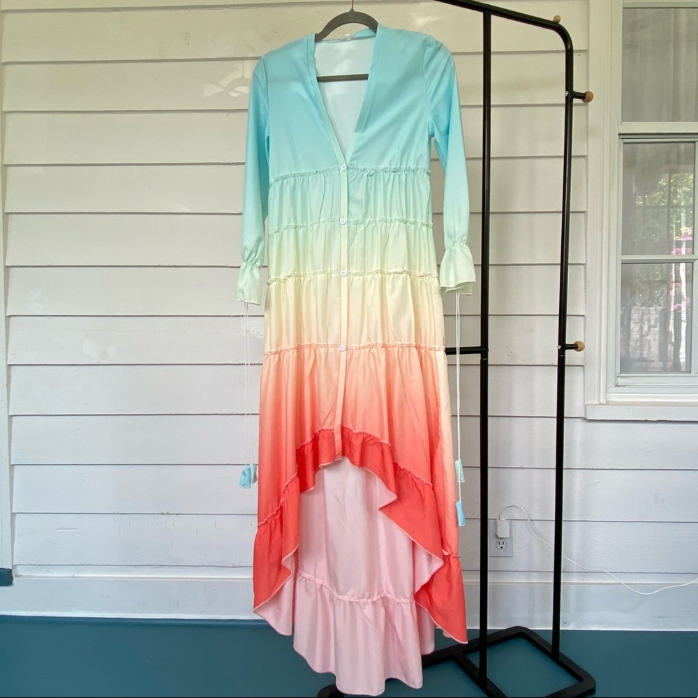 Rainbow Ombre Beach Coverup High Low Dress